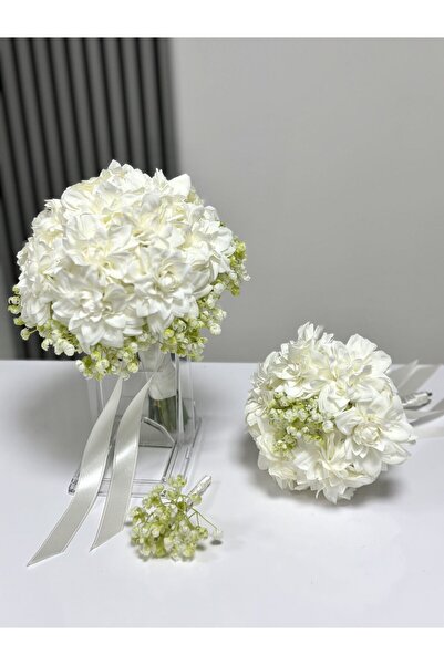 Paparti Beyaz Yıldız Çiçeği Gelin Buketi | Atma Çiçeği & Damat Yaka Çiçeği He...