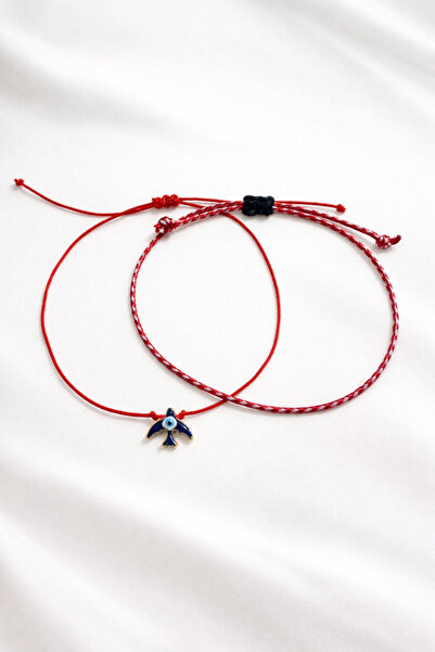 Femenino Nazar Gözlü Kuş Detaylı Kore İpi Marteniçka Kartlı Bileklik Seti