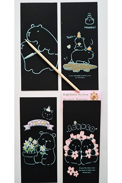 Modellino Gökkuşağı Kazımalı Kağıt Ahşap Kalemli 4 Yaprak 20x8cm Sakura - Let...