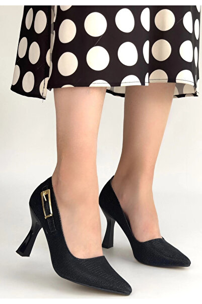 Alfanora Cerin Black Satin Glitter Heeled Shoes