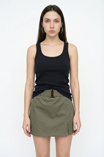 Quzu Ribbed Round Neck Basic Athlete Top Black