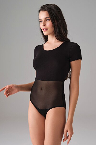 Doreanse Women's Modal/Tulle Blended Short Sleeve Semi-Transparent Black Body...