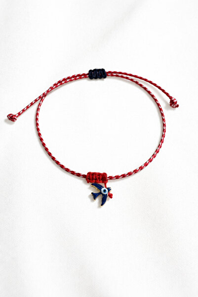 Femenino Nazar Gözlü Kuş Detaylı Kore İpi Marteniçka Kartlı Bileklik