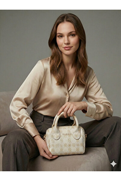 Derinbags Kadın Desenli Mini El ve Omuz Çantası – Krem & Gold Detaylı Premium...