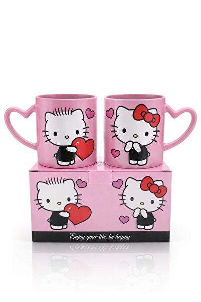 KAZUKO Sanrio Hello Kitty ceramic mug set, featuring heart-shaped handles and...
