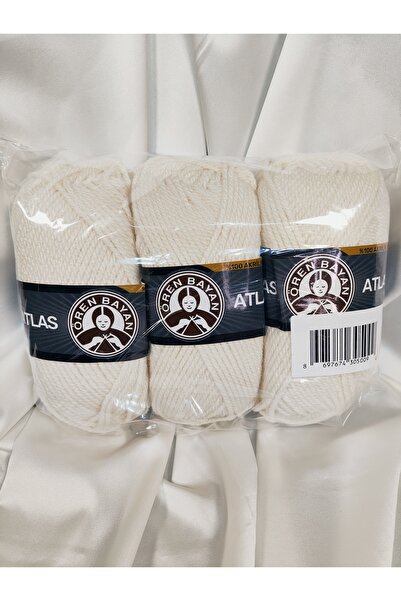 Ören Bayan ATLAS Ekru El Örgü İpi (3 Adet) - Renk: 004