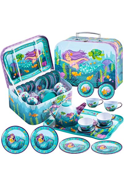 JOYIN Cute Under The Sea Mermaid Pretend Tin Teapot Set for Tea Party and Kid...