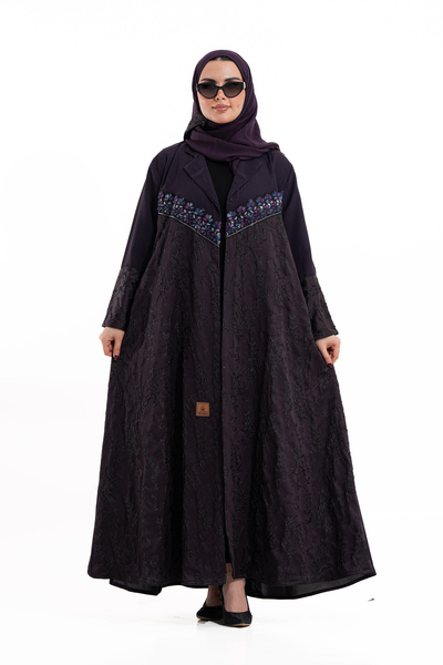 Hasnaa Abaya Rafif abaya with mauve jacquard and mauve internet