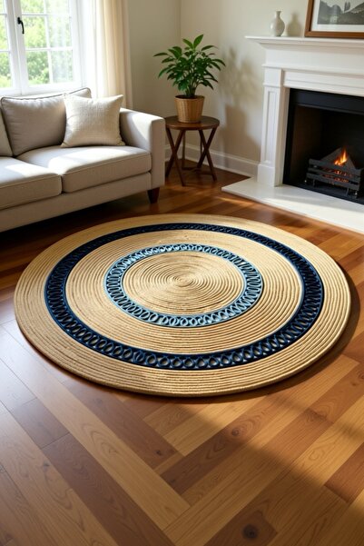 MARZEN HOME Yuvarlak Yün&Hasır Halı