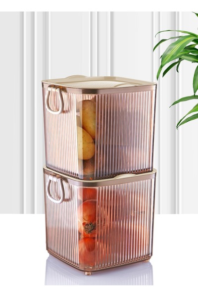 FeyzaDesign Büyük Boy 10L Kapaklı Plastik Saklama Kabı, 2'li Set, Soğan ve Pa...