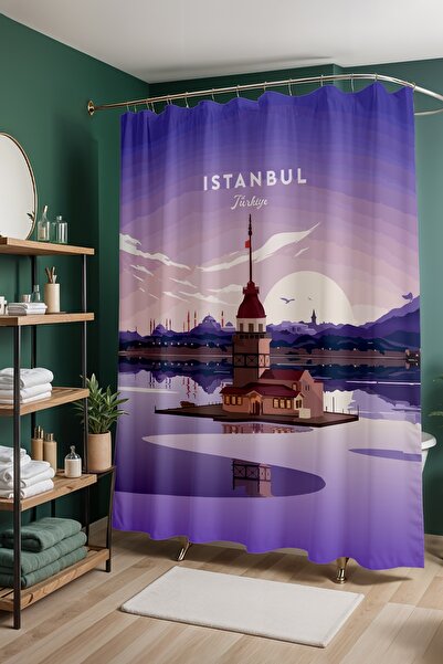 EVPANYA Perdeau de baie, perdea de duș cu model Turnul Femeii Mov, perdea pen...