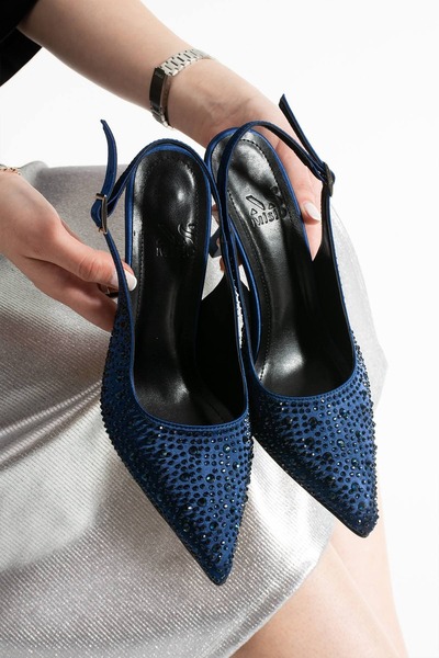 NO BRAND Women's black high-heeled shoes with embellishments – elegant evenin...