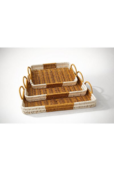 MARZEN HOME 3’lü Dikdörtgen Hasır Tepsi Seti