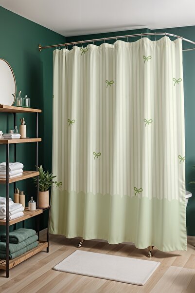 EVPANYA Banyo Perdesi, Fiyonklu Su Yeşili Desenli Duş Perdesi, Küvet Perdesi ...