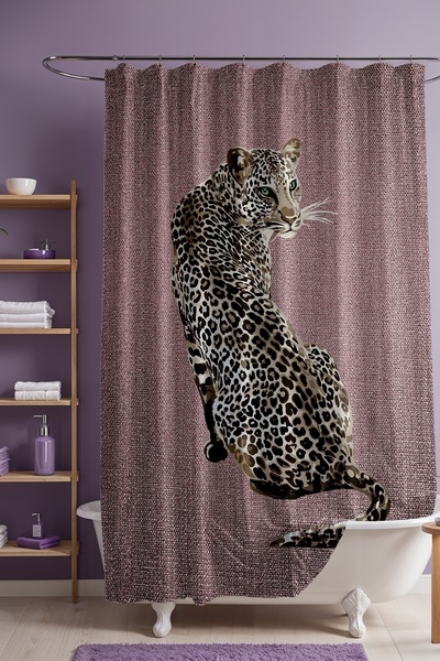 EVPANYA Perdeau de baie, perdea de duș cu model leopard roz, perdea pentru ca...