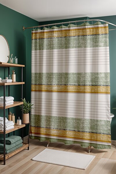 EVPANYA Bathroom Curtain, Linen-Inspired Stripes Patterned Shower Curtain, Ba...