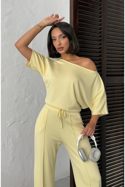 MEECY Kayık Collar Short Sleeve Two-Piece Set