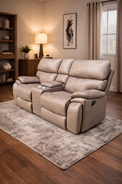 MARIA HOMES Premium Double Recliner Loveseat with Center Console Cup Holders ...
