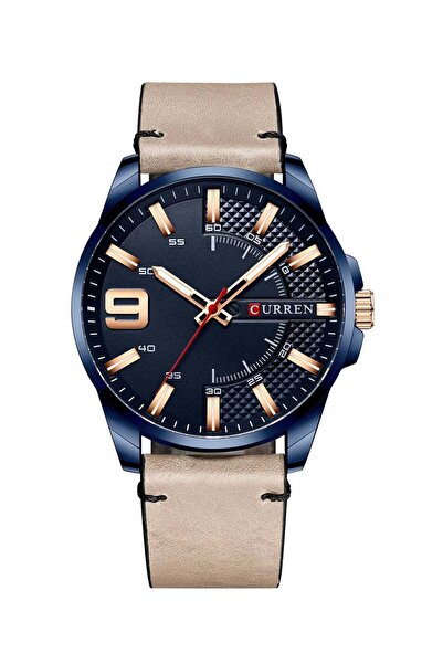 Curren Men's Waterproof Genuine Leather Band Quartz Watch 8371 - 46 mm - Grey