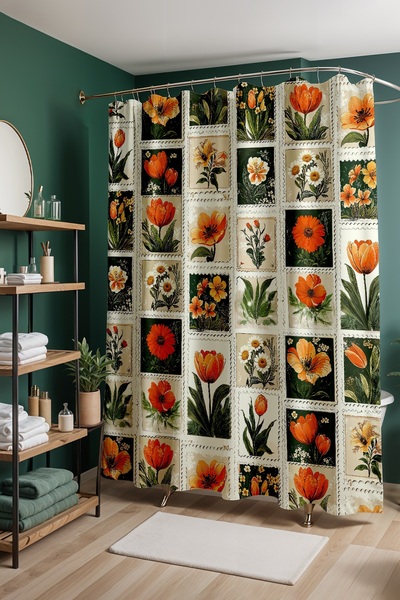 EVPANYA Perdeau de baie, perdea de duș cu model de grădină, perdea pentru cad...