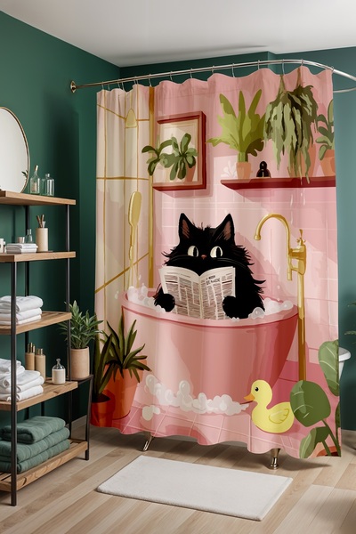 EVPANYA Perdeau de baie, perdea de duș cu model de baie cu bule de pisică, pe...