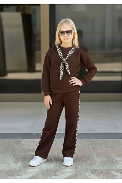 heylinakids Leopar fular detay kız çocuk takımı 5-12 yaş