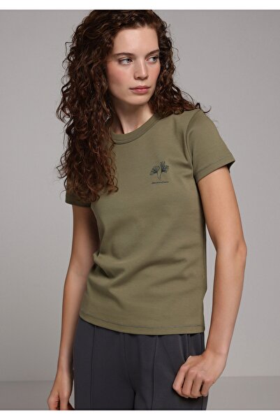 Colin's Slim Fit Round Neck Printed Women's Green Short Sleeve T-Shirt