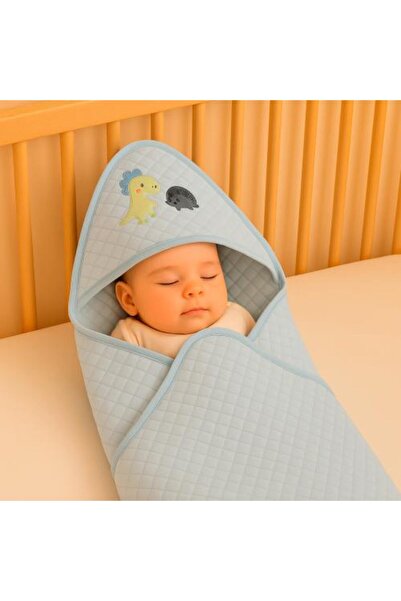 Generic بطانية أطفال بغطاء للرأس - تصميم ديناصور أزرق