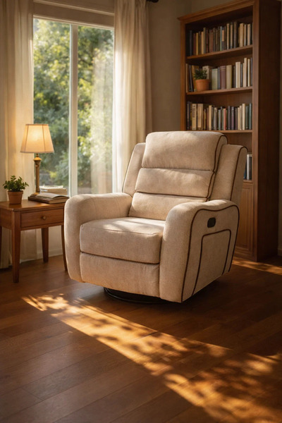 MARIA HOMES Elegant Beige Swivel Rocking Armchair with Contrast Trim for Mode...