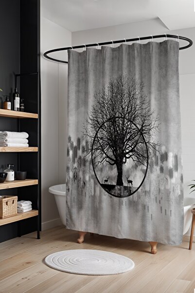 EVPANYA Perdeau de baie, perdea de duș cu model de copac cețos, perdea pentru...