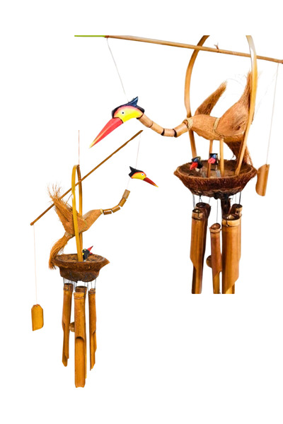 Home Leylek Yavrulu Bambu Hindistancevizi Kabuğu Rüzgar Çanı