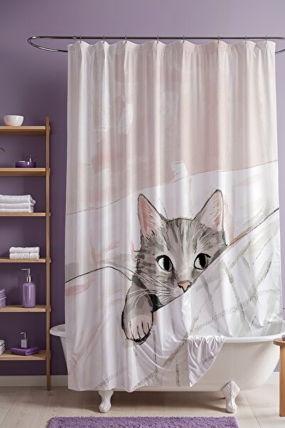 EVPANYA Perdeau de baie, perdea de duș cu model pisică somnoroasă, perdea pen...