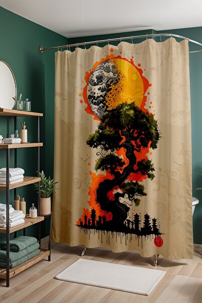 EVPANYA Perdeau de baie, perdea de duș cu model Bohemian Tree și Lună, perdea...