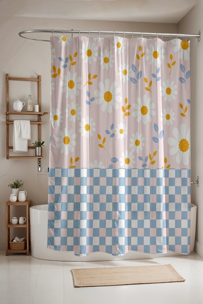 EVPANYA Perdeau de baie, perdea de duș cu model margarete și gălbenele, perde...
