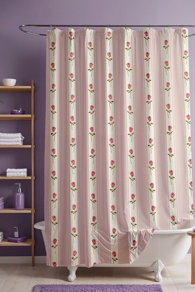 EVPANYA Perdeau de baie, perdea de duș cu model cu dungi de grădină de tranda...