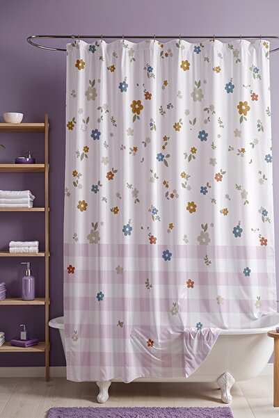 EVPANYA Perdeau de baie, perdea de duș cu model Gingham Country Garden, perde...