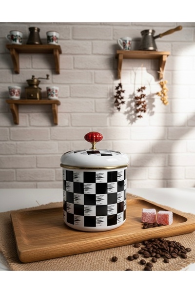 FeyzaDesign Şekerlik ve Baharatlık Emaye Dama Desenli 11 cm, şık ve kullanışl...