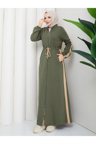 moda4b Two Thread Cotton Women's Sports Robe Full Zipper Lace-Up Dress N-05489 _ Green