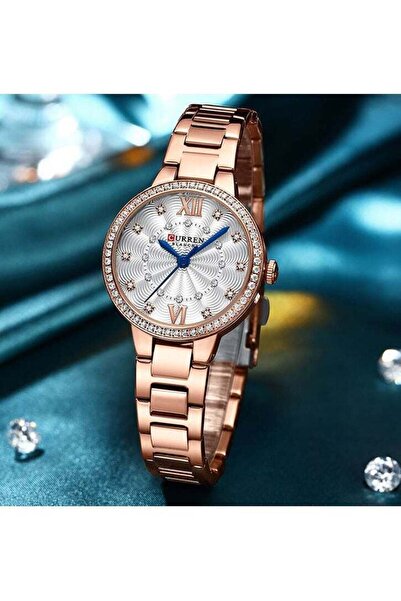 Curren Women Wristwatch Rose Shell White Stainless Steel Bracelet Classic Bla...