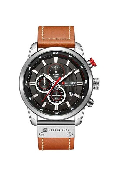 Curren men Leather Chronograph Watch 8291 - 47 mm - Coffee
