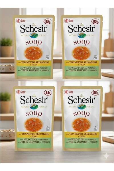 Schesir شيزر ناتشورال للقطط - عبوة من 4 قطع - حساء التونة البرية واليقطين