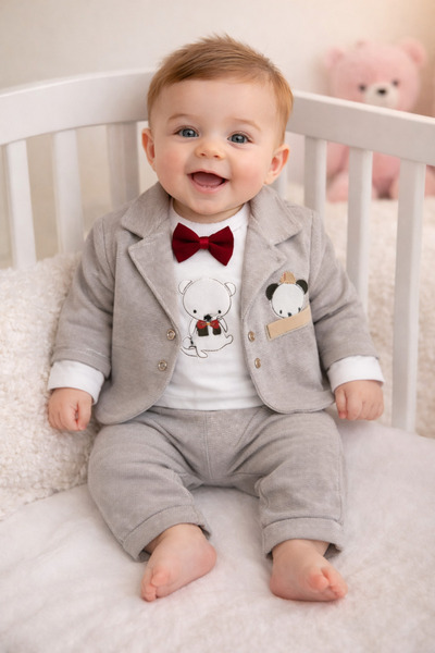 My Babies Label طقم من 3 قطع للأطفال الذكور مع جاكيت مزين بربطة عنق