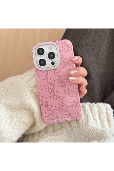 Choice19 iPhone17 Pro Only Cover Full Screen Pink Lines Hello Kitty Glitter P...