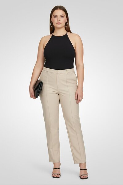 The Giving Movement Women Regular Fit High Rise Solid Straight Leg Pants, Beige