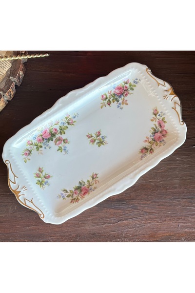 Royal Albert Antique British Moss Rose Series Pink Floral Porcelain Rectangul...