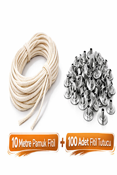 Lumiarte 10 Metre Pamuk Fitil + 100 Adet Fitil Tutucu | Mum Yapımı Fitili Seti