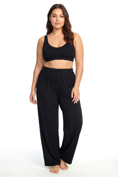 modaserdem Mdsrdm Women's Black Polyester Plus Size Pajama Bottoms