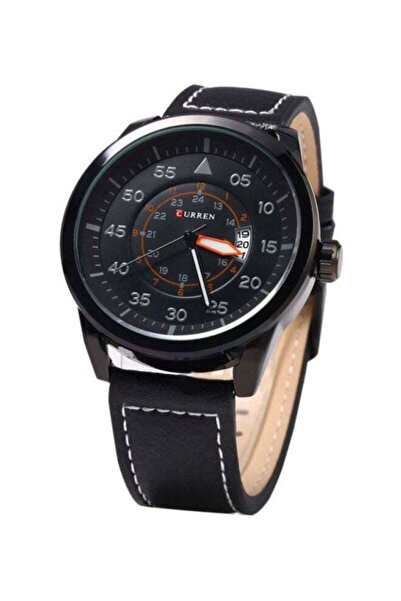 Curren men Leather Analog Watch - 45 mm - Black