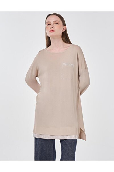 Kayra Hotfix Printed Knitwear Tunic Stone