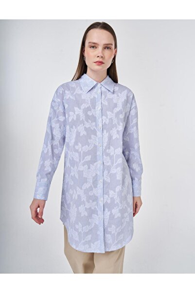 Kayra Embroidery Appliqued Cotton Modal Tunic Blue